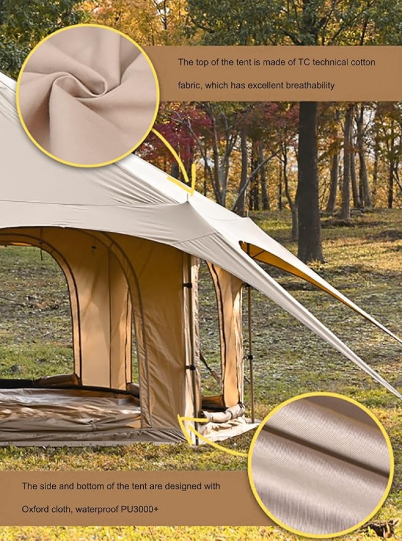 Familiencampingzelt Jurtenzelt Glockenzelt luxus wasserdichtes Baumwoll Leinwand Glockenzelt 8 P – Thumbnail 6