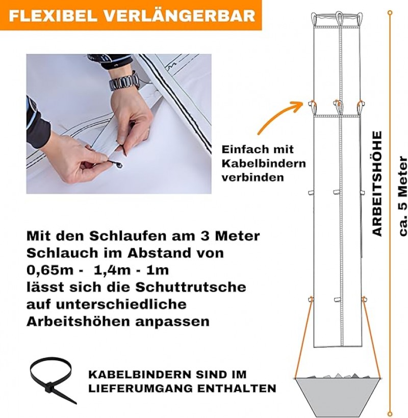 Bauschuttrutsche Schuttrutsche Bauschuttentsorgung 9 m flexibel 3 x 3 m Schläuche – 4