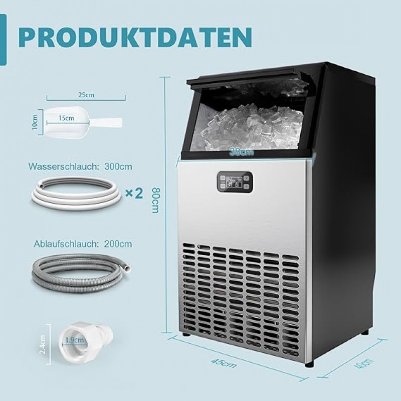 Eiswürfelbereiter Eiswürfelmaschine Eismaschine 180 Eiswürfel/Std kommerziell 45 kg/24 h Edelstahl – 3
