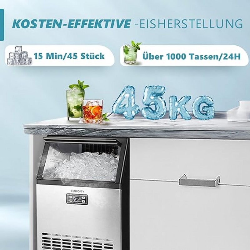 Eiswürfelbereiter Eiswürfelmaschine Eismaschine 180 Eiswürfel/Std kommerziell 45 kg/24 h Edelstahl – 4