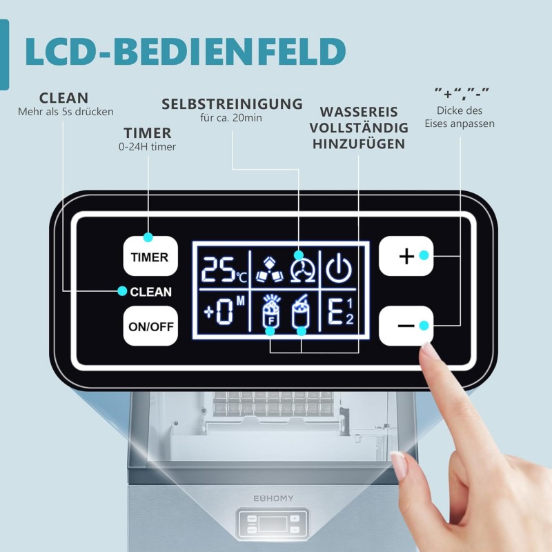 Eiswürfelbereiter Eiswürfelmaschine Eismaschine 180 Eiswürfel/Std kommerziell 45 kg/24 h Edelstahl – Thumbnail 6