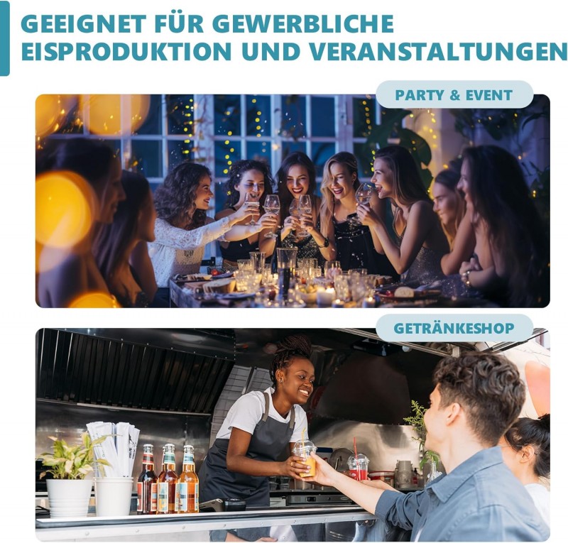 Eiswürfelbereiter Eiswürfelmaschine Eismaschine 180 Eiswürfel/Std kommerziell 45 kg/24 h Edelstahl – Thumbnail 7