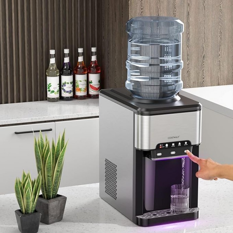 Wasserspender 3 in 1 Eiswürfelmaschine mit Warm-/Kaltwasser Eiswürfel in 10 Minuten Eismaschine 3 L 