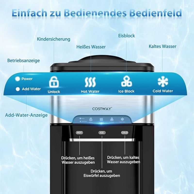 Wasserspender 3 in 1 Eiswürfelmaschine mit Warm-/Kaltwasser Eiswürfel in 10 Minuten Eismaschine 3 L  – 5