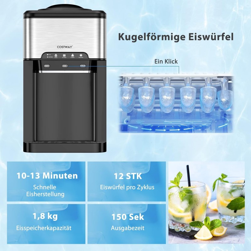 Wasserspender 3 in 1 Eiswürfelmaschine mit Warm-/Kaltwasser Eiswürfel in 10 Minuten Eismaschine 3 L  – Thumbnail 7