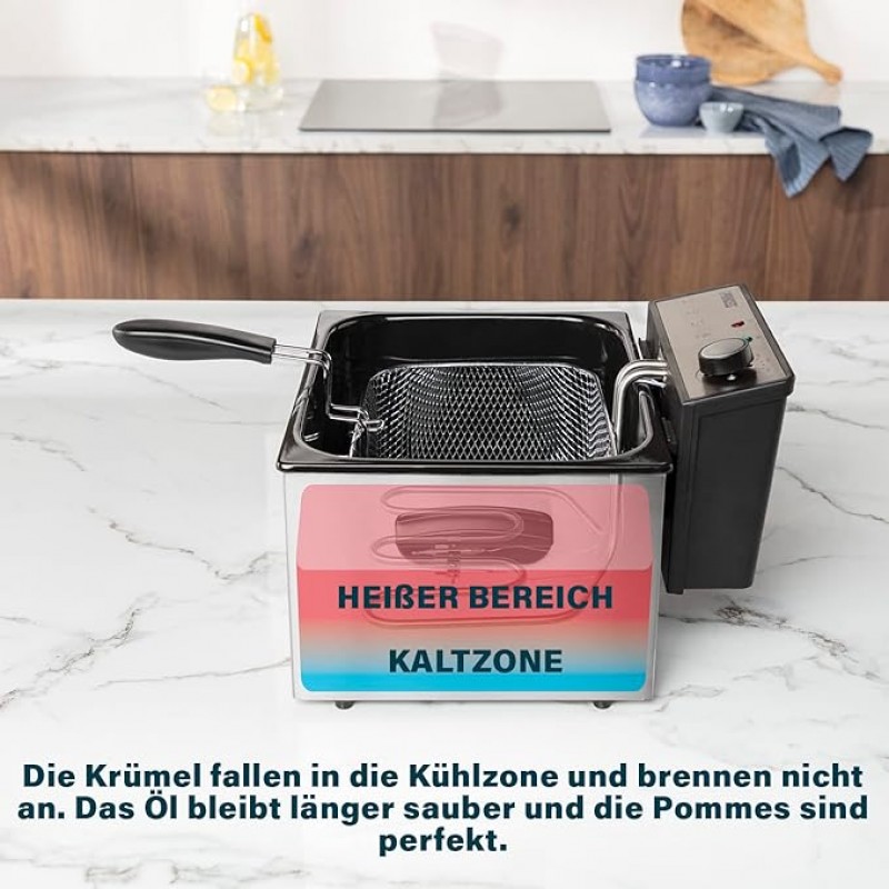 Fritteuse 5 Liter 3270 Watt Thermostat 3 Frittierkörbe Kaltzone 6-7 Personen Grau – 2