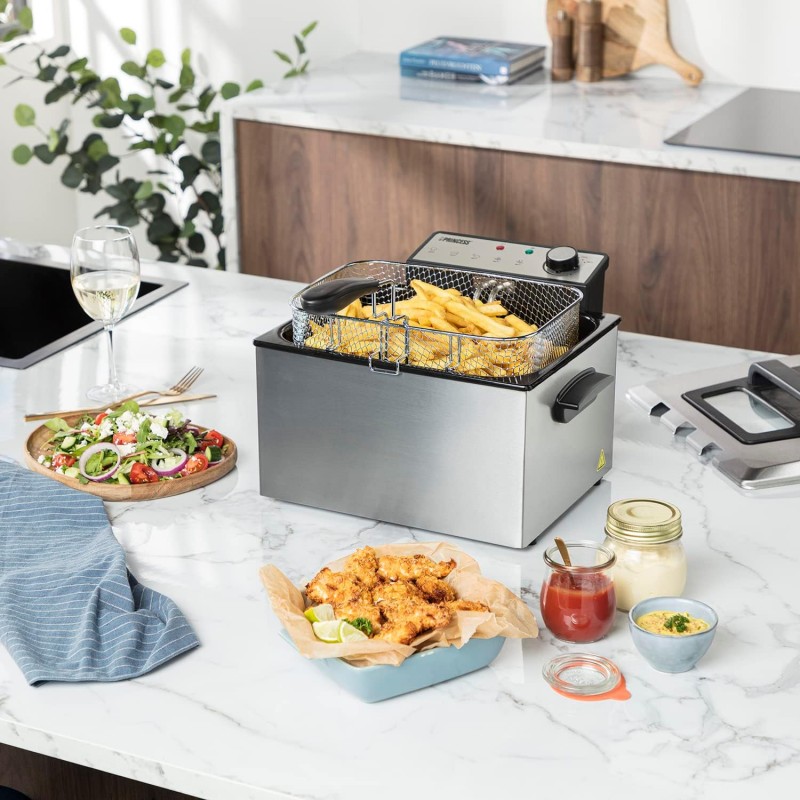 Fritteuse 5 Liter 3270 Watt Thermostat 3 Frittierkörbe Kaltzone 6-7 Personen Grau – Thumbnail 6