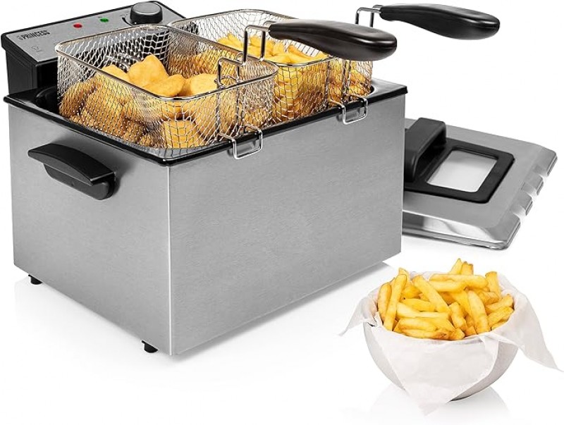 Fritteuse 5 Liter 3270 Watt Thermostat 3 Frittierkörbe Kaltzone 6-7 Personen Grau