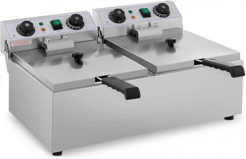 Doppelfritteuse Fritteuse 2 x 3200 Watt 2 x 10 Liter 50 – 200°C Kaltzonen mit Timer bis 60 Minuten – 3