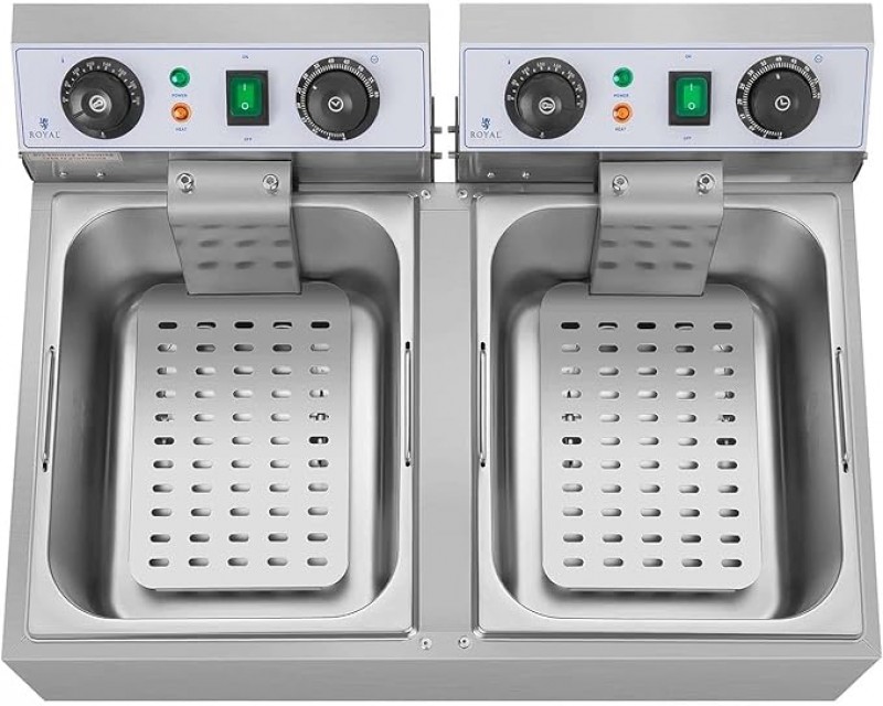 Doppelfritteuse Fritteuse 2 x 3200 Watt 2 x 10 Liter 50 – 200°C Kaltzonen mit Timer bis 60 Minuten – 4