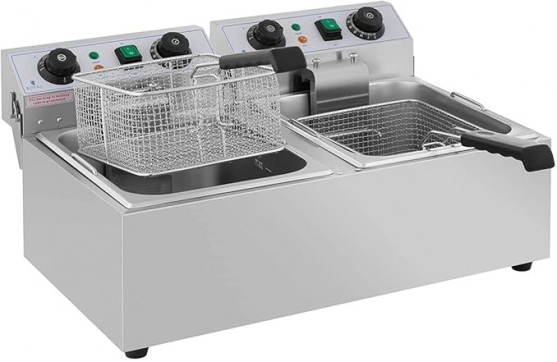 Doppelfritteuse Fritteuse 2 x 3200 Watt 2 x 10 Liter 50 – 200°C Kaltzonen mit Timer bis 60 Minuten – Thumbnail 6