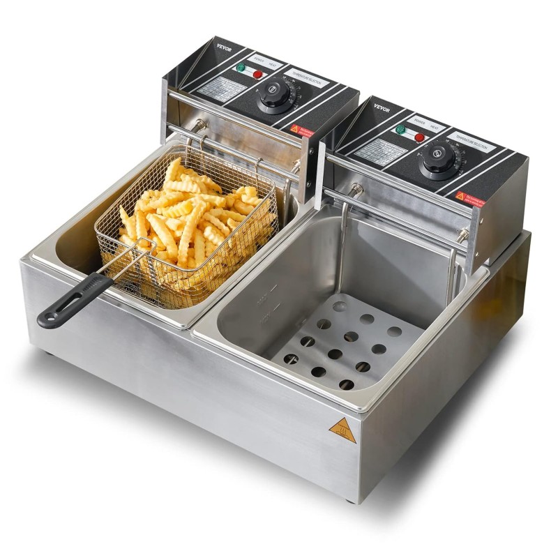 Elektrische Fritteuse aus Edelstahl 24 l Doppeltank-Fritteuse 2 x 1500 Watt inkl. 2 Frittierkörbe – Thumbnail 7