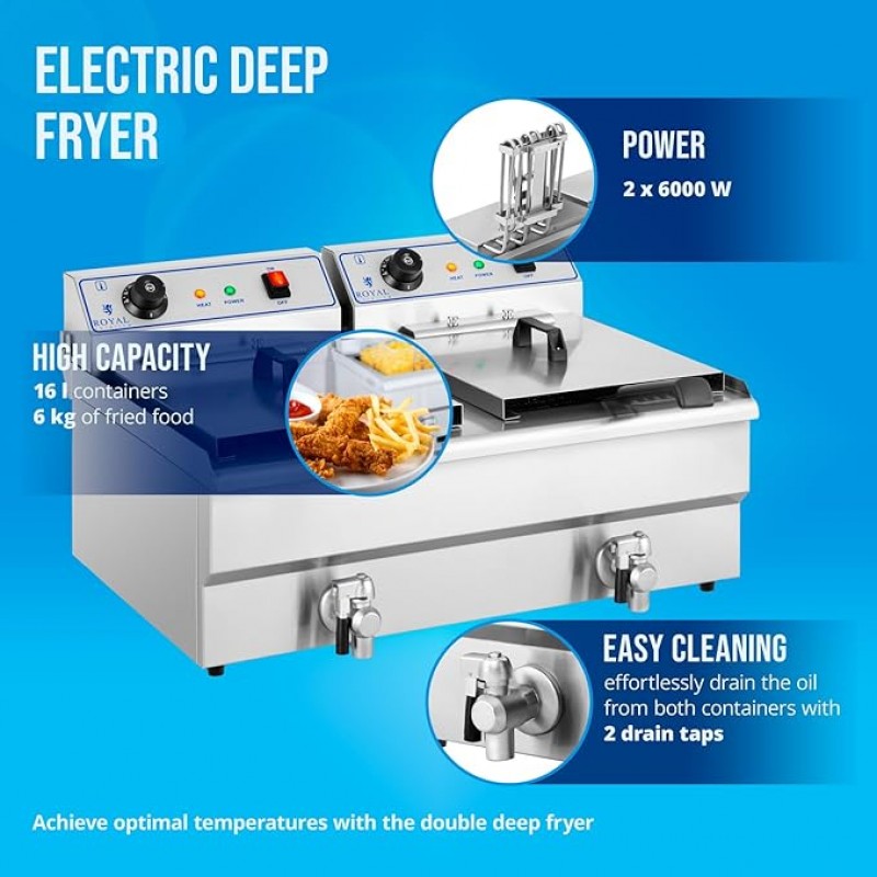 Elektro-Fritteuse Starkstrom Fritteuse Gewerbe-Fettfritteuse 2x16 L 2 x 6.000 Watt 380 V Starkstrom – 3