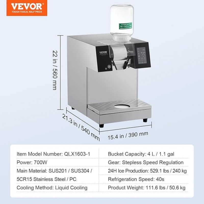 Schneeflocken-Eisbereiter Milchshake Softeis 240 kg/24 h Edelstahl-Eisrasierer Schneekegel-Maker – 3