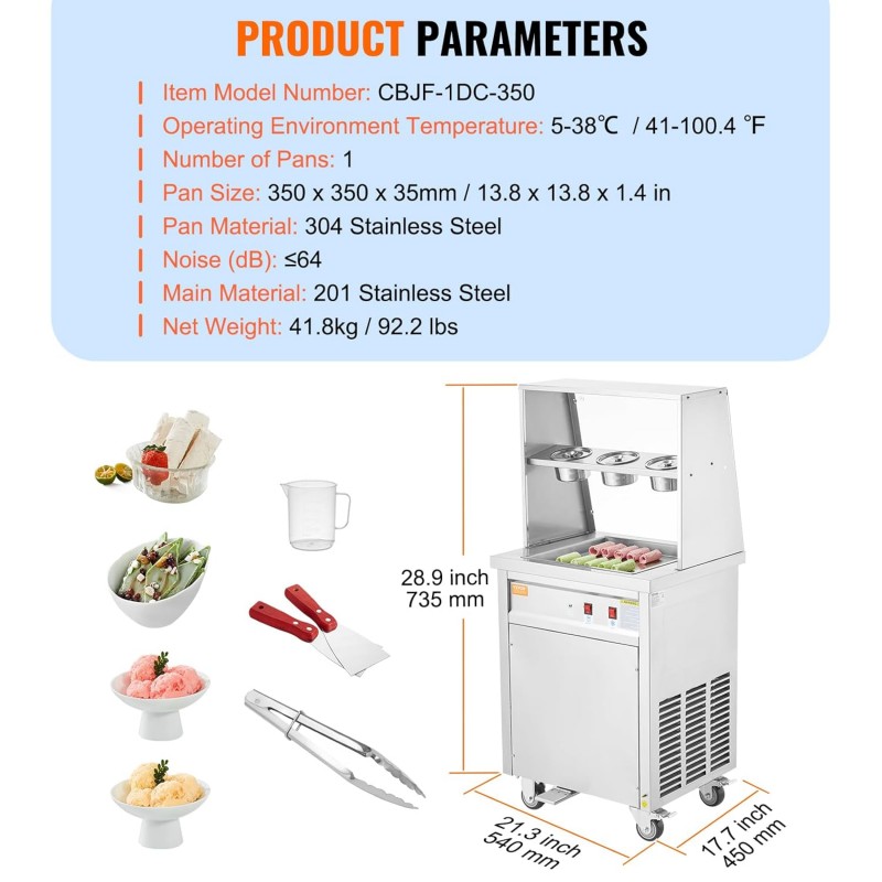Eismaschine zum Frittieren Eisbereiter von Eisrollen quadratische 14 x 14 Zoll große Pfanne – Thumbnail 6