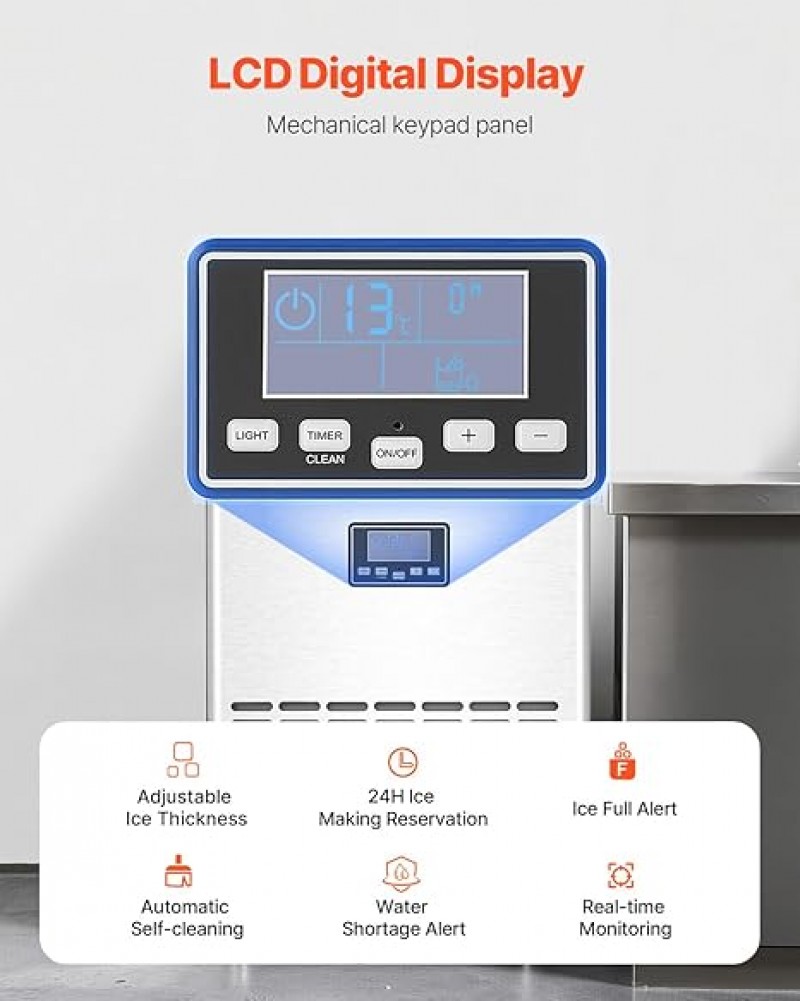 Eiswürfelmaschine gewerblich Eiswürfelbereiter Eismaschine 50 kg/Tag mit 17 kg Speicherkapazität 45 – 4