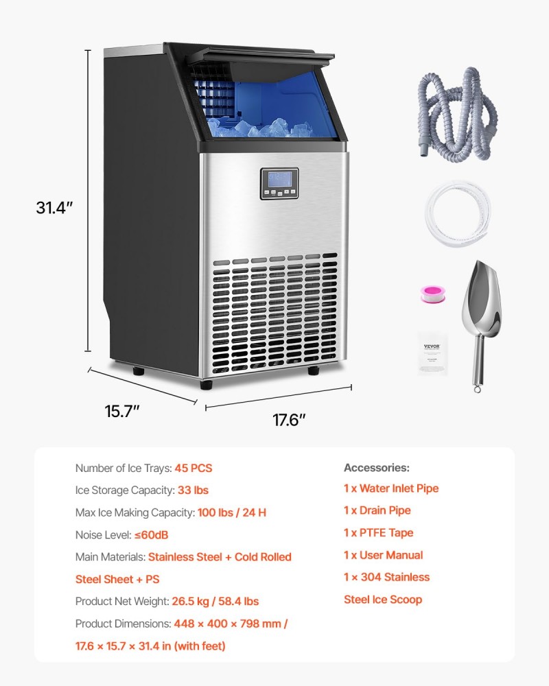 Eiswürfelmaschine gewerblich Eiswürfelbereiter Eismaschine 50 kg/Tag mit 17 kg Speicherkapazität 45  – Thumbnail 7