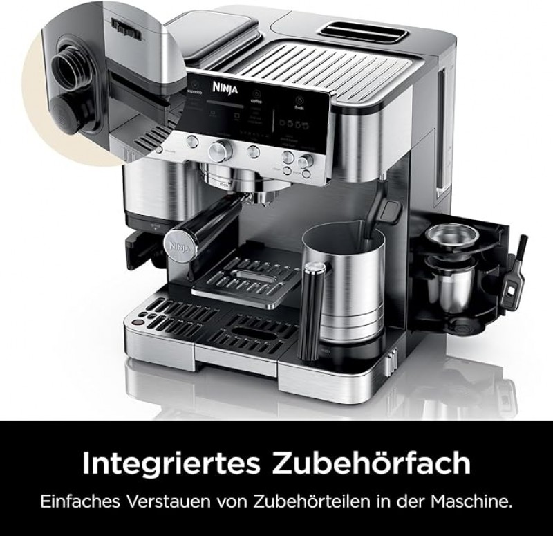 Ninja Kaffeeautomat Luxe 3-in-1-Kaffeemaschine mit Mahlwerk und Aufschäumer für Latte Cappuccino – 3
