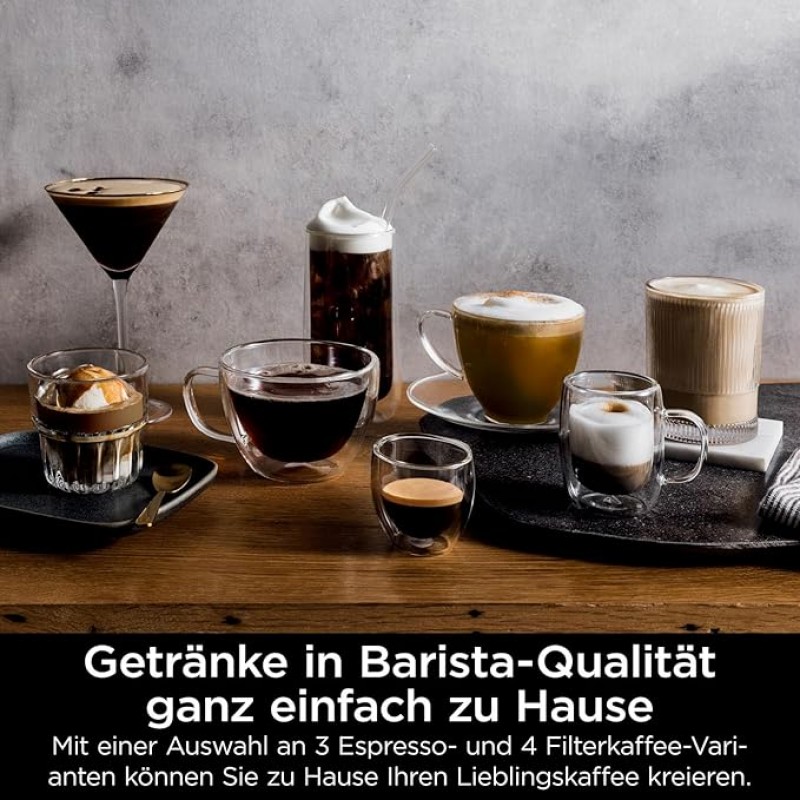 Ninja Kaffeeautomat Luxe 3-in-1-Kaffeemaschine mit Mahlwerk und Aufschäumer für Latte Cappuccino – 4