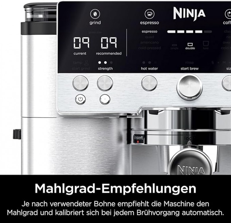 Ninja Kaffeeautomat Luxe 3-in-1-Kaffeemaschine mit Mahlwerk und Aufschäumer für Latte Cappuccino – 5
