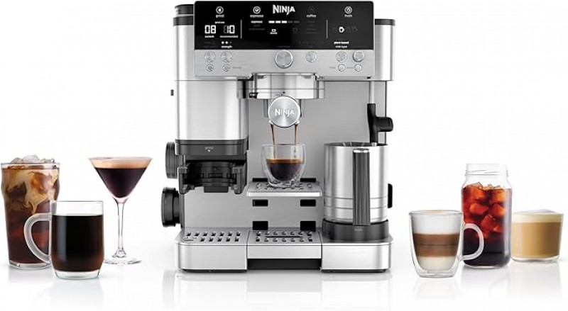 Ninja Kaffeeautomat Luxe 3-in-1-Kaffeemaschine mit Mahlwerk und Aufschäumer für Latte Cappuccino