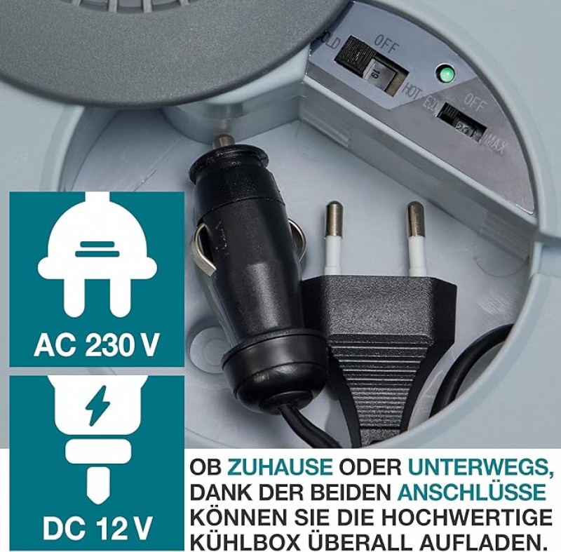 Kühlbox 40L mit Kühl- und Heizfunktion elektrische Kühlbox mit Rollen 230V & 12V Stromanschluss für – 3