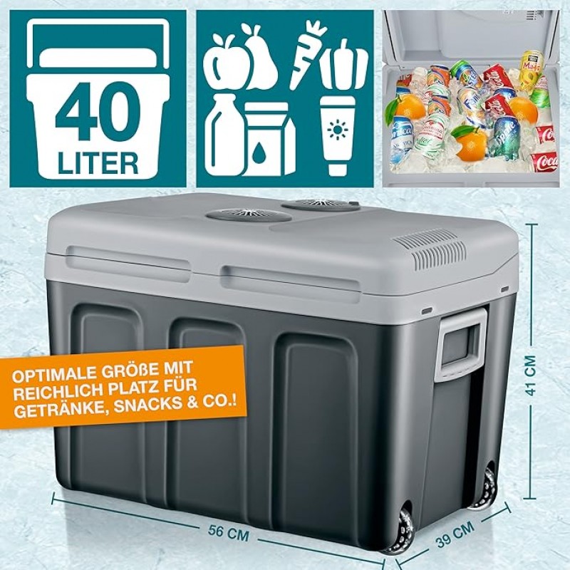 Kühlbox 40L mit Kühl- und Heizfunktion elektrische Kühlbox mit Rollen 230V & 12V Stromanschluss für – 5