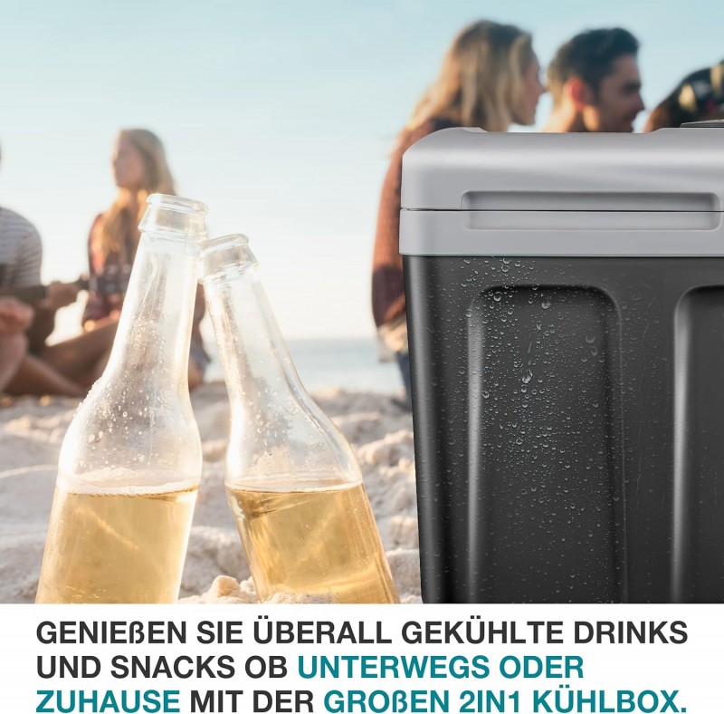 Kühlbox 40L mit Kühl- und Heizfunktion elektrische Kühlbox mit Rollen 230V &amp; 12V Stromanschluss für  – Thumbnail 7