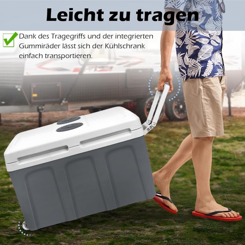 Kühlbox 48 L mit Rollen tragbarer Mini Kühlschrank 12V 220V thermoelektrische Kühlbox kühlen+wärmen – Thumbnail 8