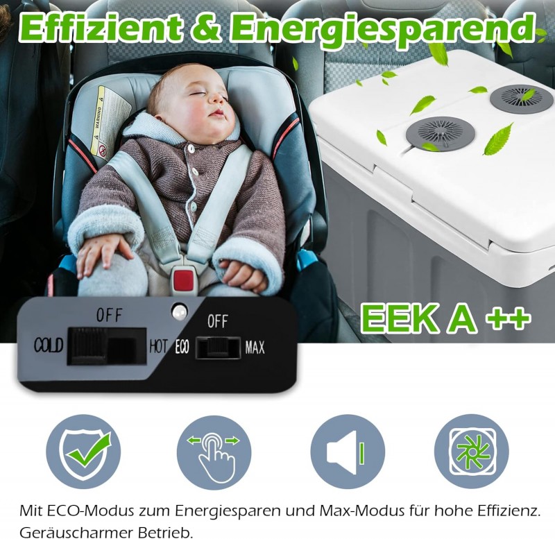 Kühlbox 48 L mit Rollen tragbarer Mini Kühlschrank 12V 220V thermoelektrische Kühlbox kühlen+wärmen – Thumbnail 9