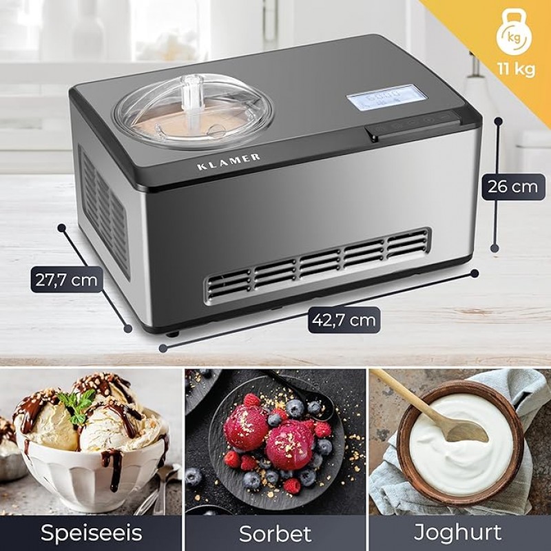 Streicheis Maschine Eismaschine & Joghurtbereiter 2L Speiseeis Maschine 180W Edelstahl Eismaschine – 2