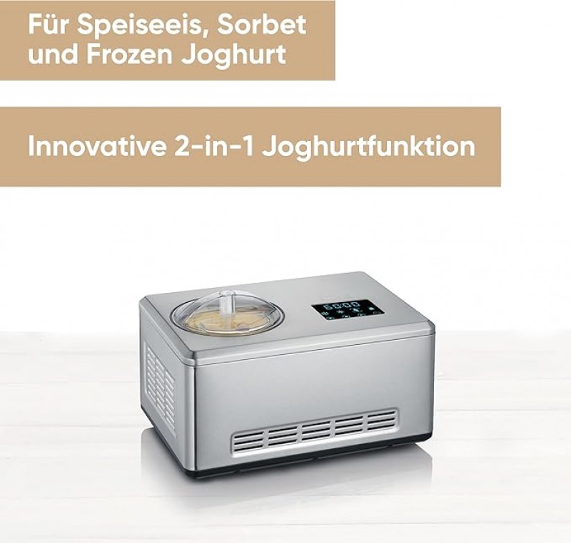 Creammaker Eismaschine Cream Maker 2 l mit Joghurtfunktion Edelstahl 180 Watt mit 2 x 2 L Behälter – 3