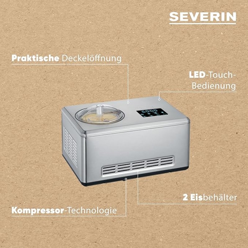 Creammaker Eismaschine Cream Maker 2 l mit Joghurtfunktion Edelstahl 180 Watt mit 2 x 2 L Behälter – 5
