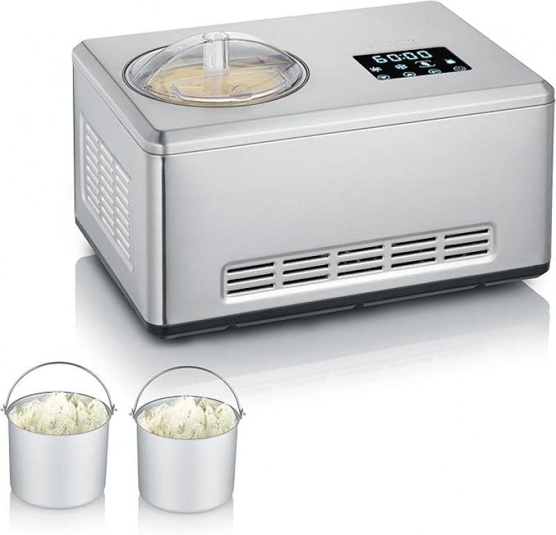 Creammaker Eismaschine Cream Maker 2 l mit Joghurtfunktion Edelstahl 180 Watt mit 2 x 2 L Behälter