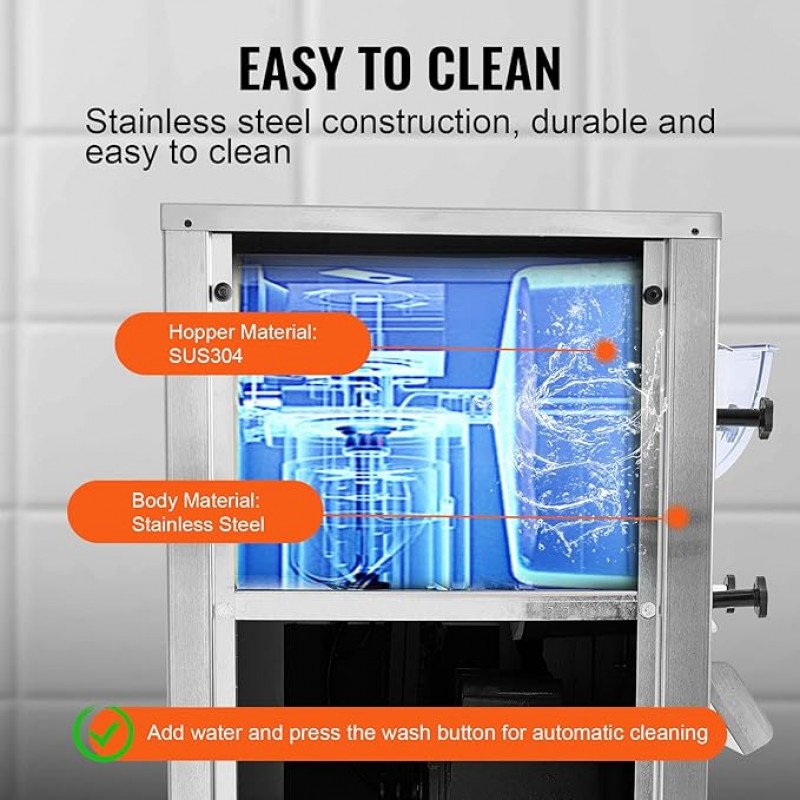 Gewerbliche Eismaschine Eisbereiter 18 l/h Harteismaschine mit Rädern 6 l Edelstahlzylinder LED – Thumbnail 6