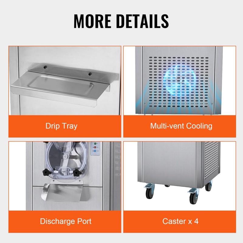 Gewerbliche Eismaschine Eisbereiter 18 l/h Harteismaschine mit Rädern 6 l Edelstahlzylinder LED – Thumbnail 8