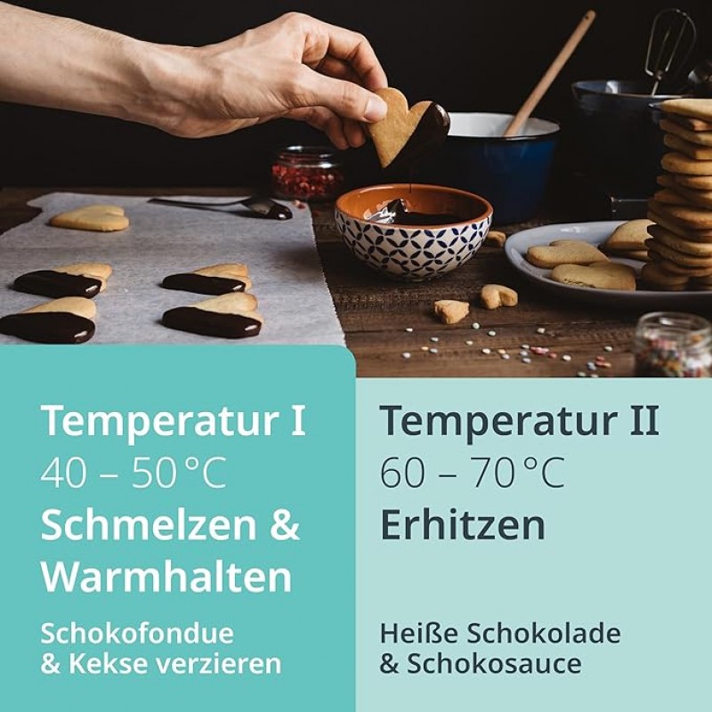 Schokoladenfondue elektrisch 500 ml 8 Spieße 2 Temperaturstufen Schmelzen Warmhalten Temperatur – 5