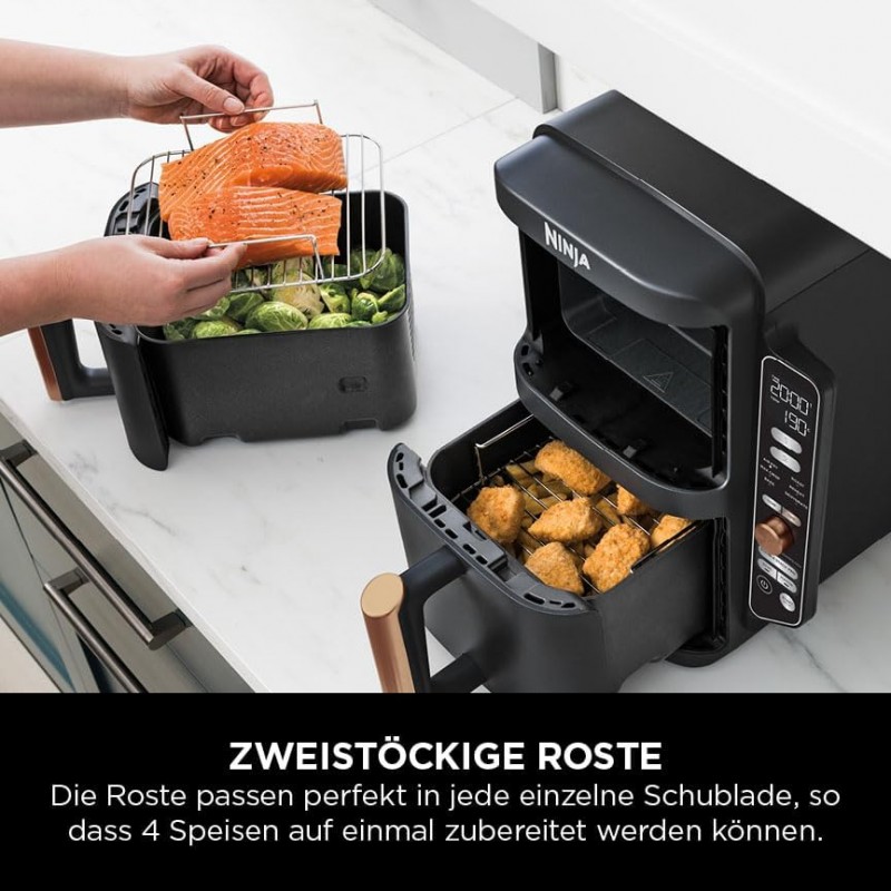 Heißluftfritteuse XL Double Stack 2 vertikale Schubladen 4 Kochstufen 2 Schlitze platzsparend 9,5 L – Thumbnail 6