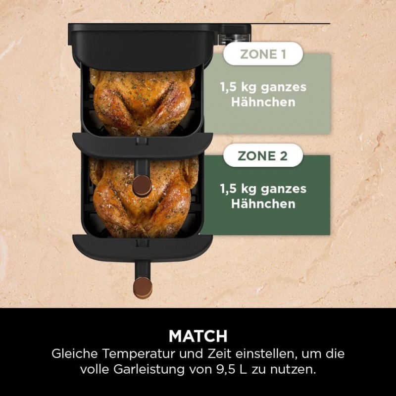 Heißluftfritteuse XL Double Stack 2 vertikale Schubladen 4 Kochstufen 2 Schlitze platzsparend 9,5 L – Thumbnail 8