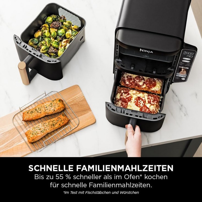 Heißluftfritteuse XL Double Stack 2 vertikale Schubladen 4 Kochstufen 2 Schlitze platzsparend 9,5 L – Thumbnail 9