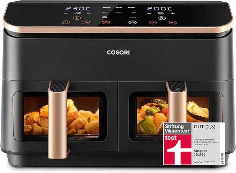 Heißluftfritteuse gold 2 Fächer 6-in-1 Dual Zone XXL 8,5 L zwei Kammern mit Sichtfenster – 2