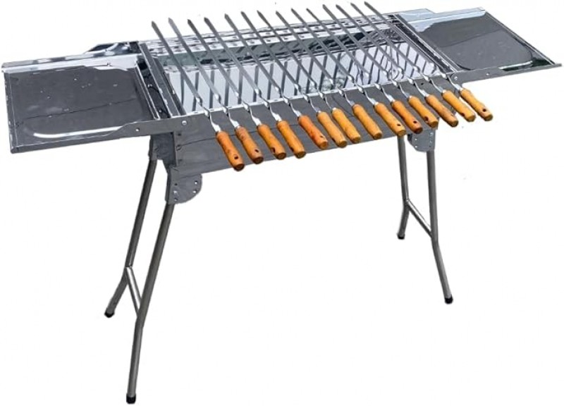 Standgrill Schaschlikgrill Family Grill klappbaren Füßen Döner- und BBQ Holzkohlegrill Säulengrill – 4