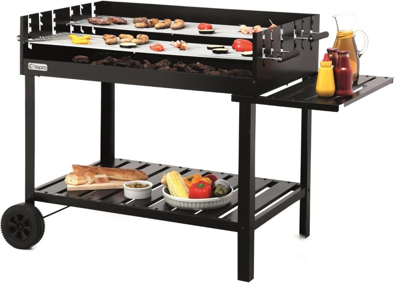 Holzkohlegrill klein Outdoor-Grill mit Rollen Holzkohlegrillwagen höhenverstellbar ca. 77 – 88 cm