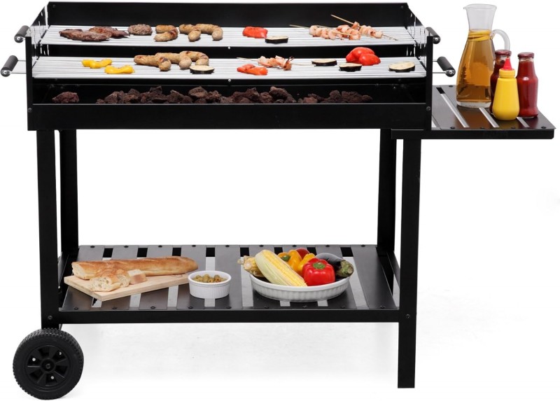Holzkohlegrill klein Outdoor-Grill mit Rollen Holzkohlegrillwagen höhenverstellbar ca. 77 – 88 cm – Thumbnail 7