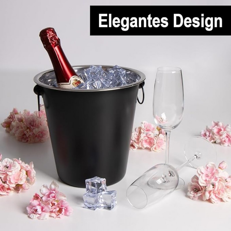 Weinkühler Sektkühler Eiswürfelbehälter edles glattes schwarzes Design zum Kühlen von Sekt Wein – 4