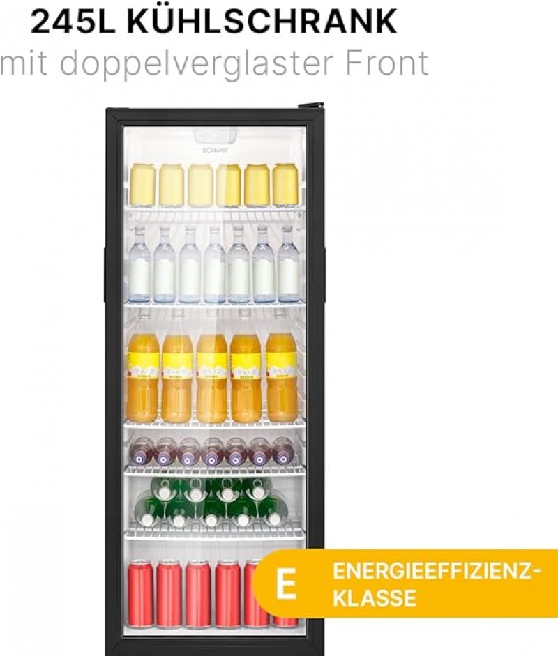 Kühlschrank Getränkekühlschrank Flaschenkühlschrank mit Glastür Kühlschrank 245 L Nutzinhalt und 5 G – 2