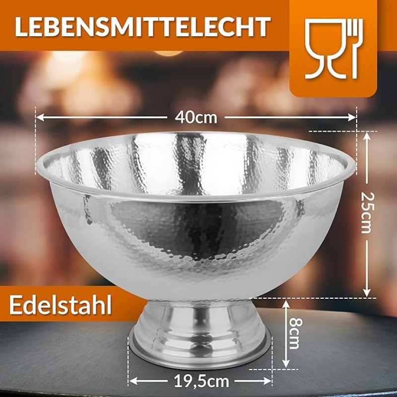 Champagnerkühler Sektkühler Flaschenkühler Edelstahl Ø 40 cm Hammerschlagoptik Sektschale für 6 Fl – 3