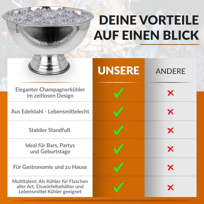 Champagnerkühler Sektkühler Flaschenkühler Edelstahl Ø 40 cm Hammerschlagoptik Sektschale für 6 Fl – Thumbnail 8