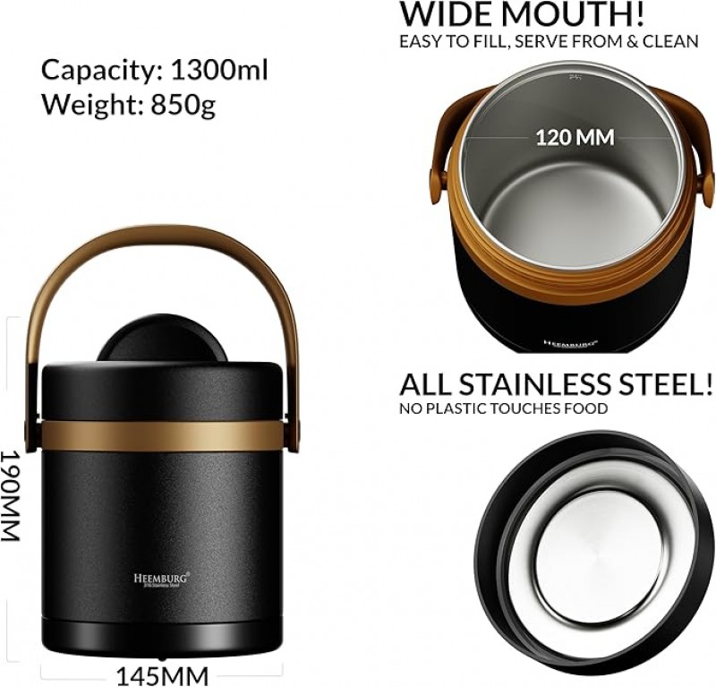 Isolierbehälter Thermobehälter Speisenbehälter Wärmebehälter 1,3L Edelstahl warme Speisen Mahlzeit – 2