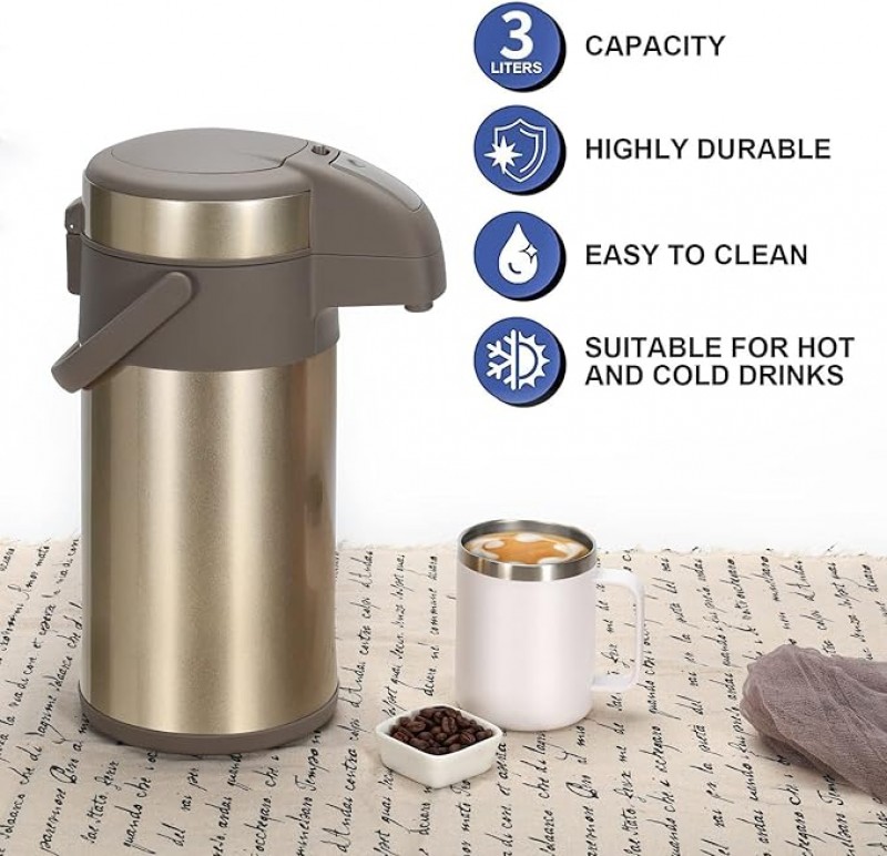 Pumpkanne 4l Thermoskannen Kaffeespender Kanne Kaffeekanne 4,0 Liter Edelstahl doppelwandige – 4